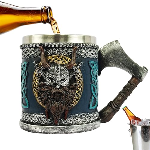 Muwugui Chope À Bière Gothique, Tasse À Bière En Forme De Crâne En Corne D'acier Inoxydable, Tasse À Bi-ère Vik-ing, Ta-sse À Boire De Grande Capacité, Tas-se À Thé Rune, Tas-se À Biè-re Médiévale