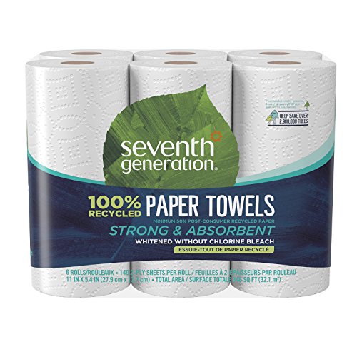 Seventh Generation Paper Towels, 100% Recycled Paper, 2-ply, 6-Count (Pack of 4)
