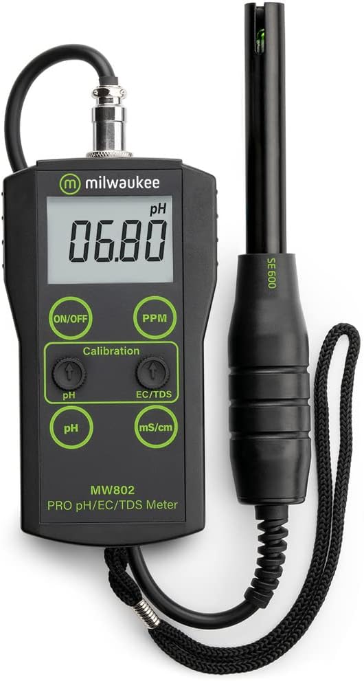 Milwaukee MW802 LED Economy Portable pH/EC/TDS Meter with 1 Point Manual Calibration, 0.0 to 14.0 pH, +/-0.1 pH Accuracy, +/-0.2 pH Resolution