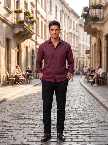 Image of Men's Cotton Blend Solid Casual Shirt Regular Fit Full Sleeve Shirt for Men Plain Formal & Casual Wear Collared Button Down Shirt