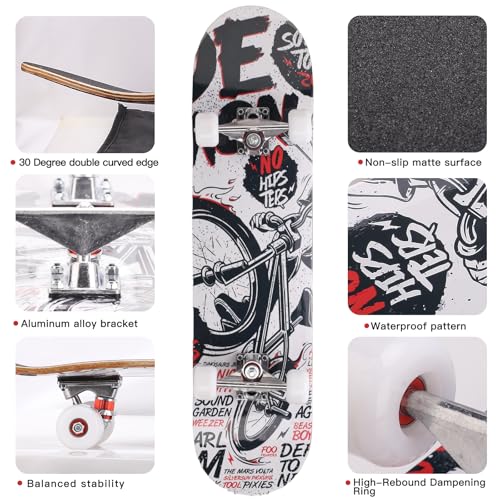 Professional Double Kick Skateboard, 31 inch Maple Deck, ABEC-9 Bearings, 95A PU Wheels, Custom Graphic Design (Plate(T-Tool Included​), 31in) - Thumbnail 6