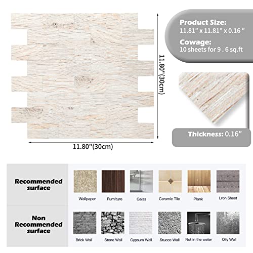 Tileristics Peel And Stick Wood Tile Backsplash, Stick On Tiles For Backsplash Kitchen, Bathroom, Bedroom, Flooring (12'' X 12'', 10 Sheets In Ash Wood) #TOP3