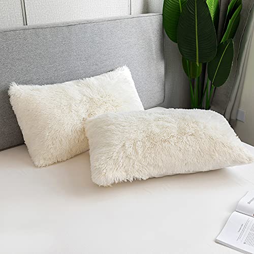 Plushii Fluffy Duvet Cover Queen Size, Luxury Super Soft Duvet Cover With Zipper Closure, Truly Velvet Duvet Cover Queen With 1 Faux Fur Comforter Cover & 2 Faux Fur Pillow Shams, Cream White #TOP5