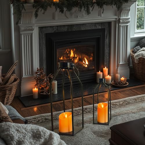 LIFFY-Candle-Lanterns-Decorative-Indoor-Modern-Farmhouse-Lantern-Home-Decor-2PCS-Black-Metal-Candle-Lanterns-Flickering-Candles-for-Living-Room-Indoor-Outdoor-Front-Porch LIFFY Candle Lanterns Decorative Indoor Modern Farmhouse Lantern Home Decor 2PCS Black Metal Candle Lanterns Flickering Candles for Living Room Indoor Outdoor Front Porch