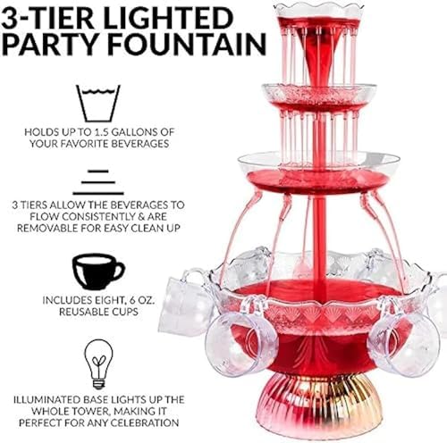 Fontana elettrica da cocktail con base a LED, include 5 tazze per champagne, vino, birra e succhi di frutta, ideale per matrimoni, feste, celebrazioni ed eventi