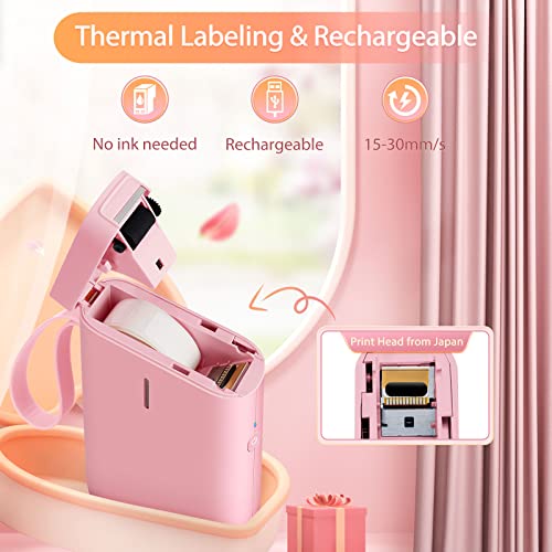 Jadens Label Maker Machine, D11 Portable Bluetooth Printer For Labeling, Home, Office, Organization, Mini Label Maker Machine With Tape, Multiple Templates Available For Phone, Handheld Labeler, Pink #TOP3