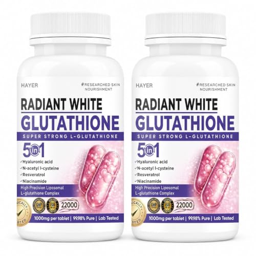Image of Hayer Glutathione Supplements - Liposomal Glutathione Tablets Skin health Support 1000mg, 5-in-1 with Hyaluronic Acid & NAC, 120 Veg Tablets