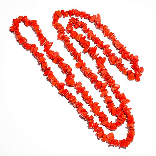 BEADS HUB Natural Red Coral Gemstone Uncut Chips Beads/Freeform Shape Gemstone Beads Smooth Beads Long Necklace 6-10 mm 33" GB-3471