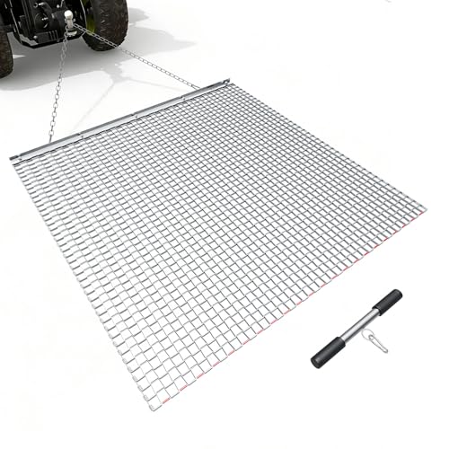 VEVOR Baseball Field Drag Mat 4 x 4 ft Field Drag Yard Drag for ATVs UTVs Tractors Durable Galvanized Steel Mesh Drag Mat with Towing Chain for Gravel Driveway Ruts Farm Field Leveling