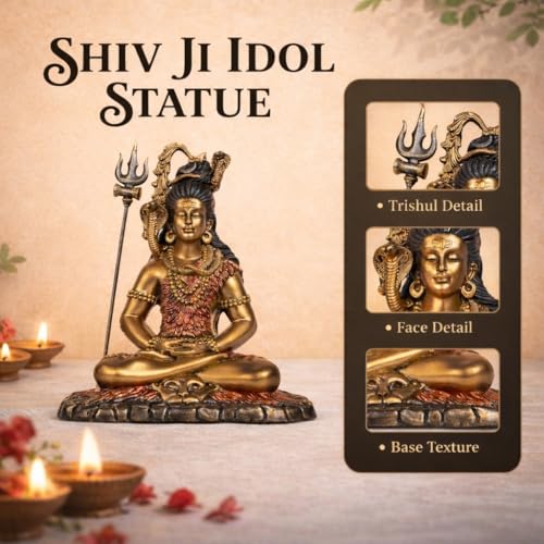 Image of ARMONIA Lord Shankar Idol Shiv Ji Murti Mahadev Statue for Home Decor Pooja Room Office Temple | Antique Finish Polystone 9 inch| Detachable Trishul |Gift for Housewarming (Including Cloth)