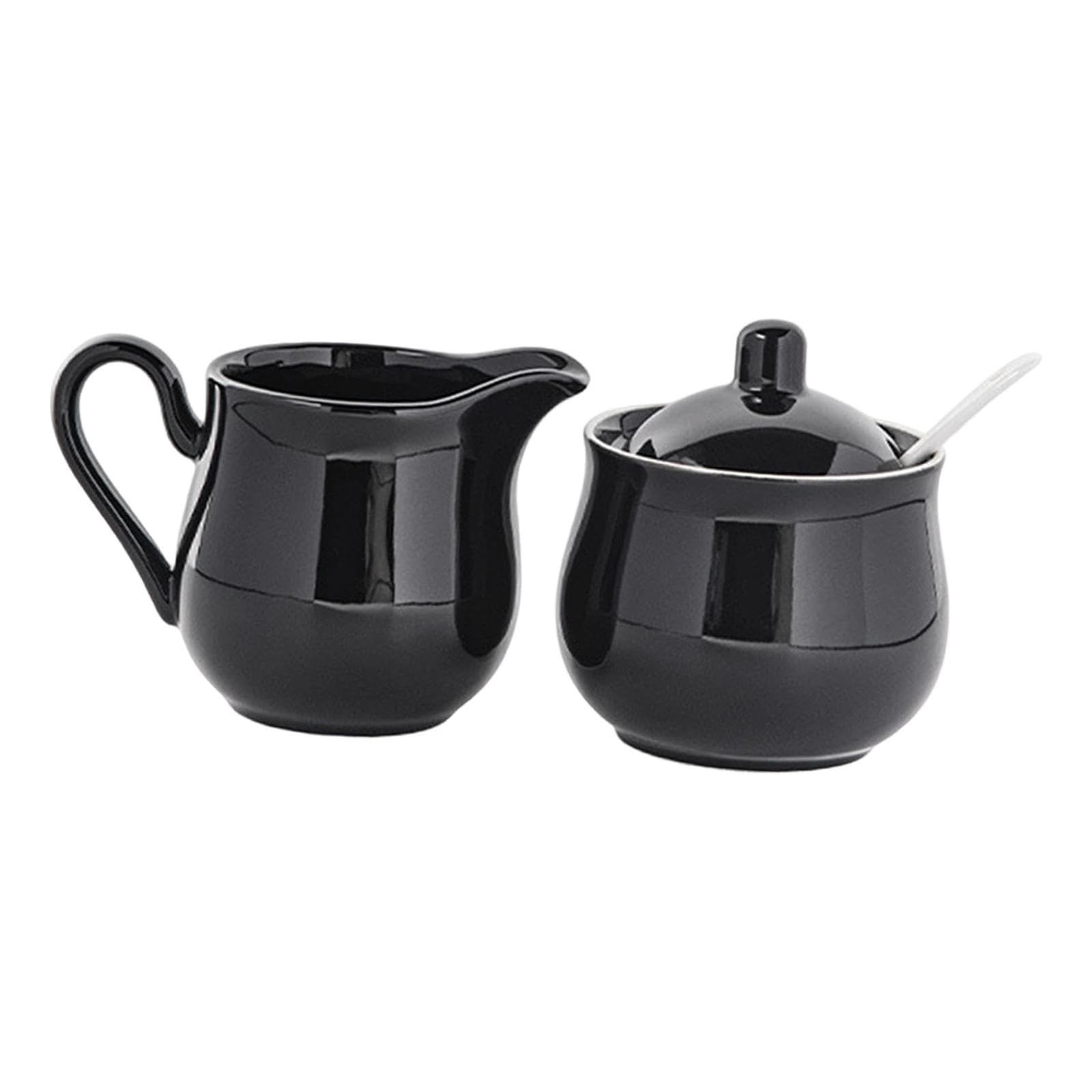 Juego de Azucarero Y Crema de Cerámica, Juego para Servir Café, Práctico, Elegante, Resistente, Recipiente de Regalo, Jarra para Crema de Us, Negro, Individual