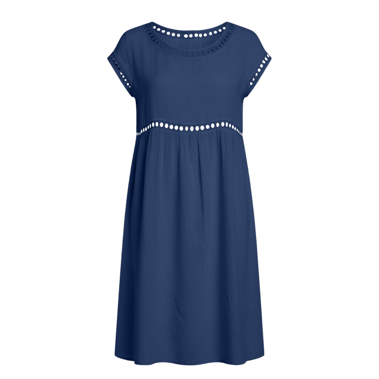 Générique Robe Femme Chic D'Été en Lin Coton Robe Ajourée Respirant Manches Courtes Col Rond Robes Tunique Decontractée Casual Dress Droite Robes de Soiree Plage Confort Léger Dress