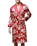  ZiXing Couple Pyjamas en Satin Homme Kimono Robe De Chambre Femme Vêtements de Nuit Luxe Vin Rouge XX-Large