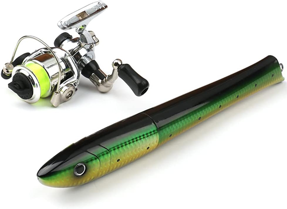 OUYAD Fishing Rod, 3D Simulation Fish-Shaped Portable Fishing Rod Set Suitable for Seawater and Freshwater Fishing, Shrink Size: 22.5Cm