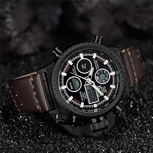 Yuxahiugnsssb heren horloges Echt leer Sport Watches High Precision Quartz waterdicht horloge Mannen multifunctionele quartz horloge (Color : 6) - Afbeelding 6