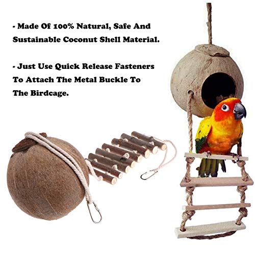 Coconut Shell Bird Nest Natuurlijke Kokosnoot Vogelnest Bird Nest With Ladder Bird Coconut House Swing Nest For Parrot… - Afbeelding 5