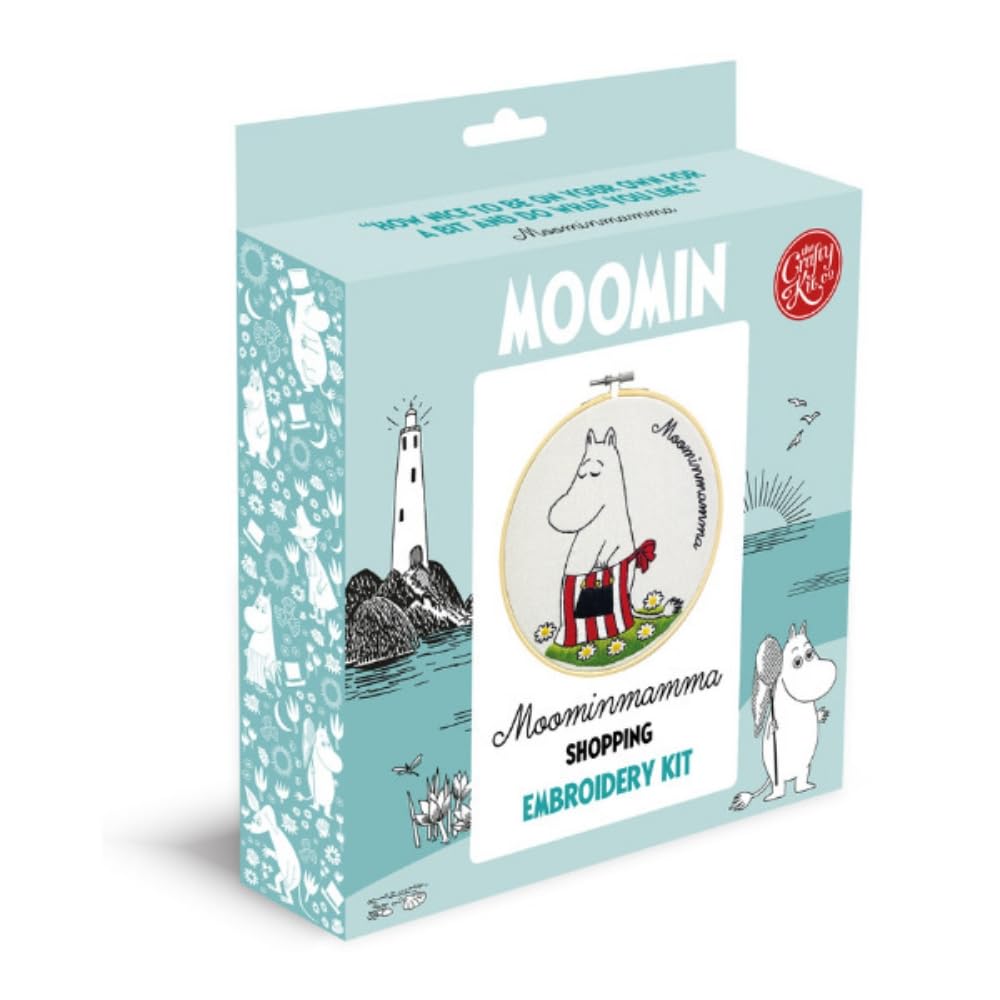The Crafty Kit Company Moomin Embroidery Craft Kit, Moominmamma Shopping Embroidery Craft Kit for Beginners with Hoop Needle - Image 3