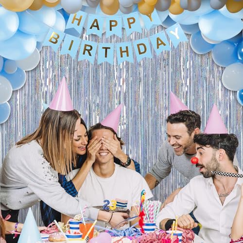 Image of Crosize 5 Pack 3.3 x 9.9 ft Laser Silver Foil Fringe Curtains Party Decorations, Laser Silver Tinsel Curtain Backdrop for Parties, Door Streamers, Glitter Streamer Backdrop for Birthday Decoration