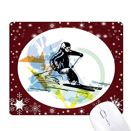 スポーツ選手のフリースタイルスキー冬の水彩画 オフィス用雪ゴムマウスパッド
