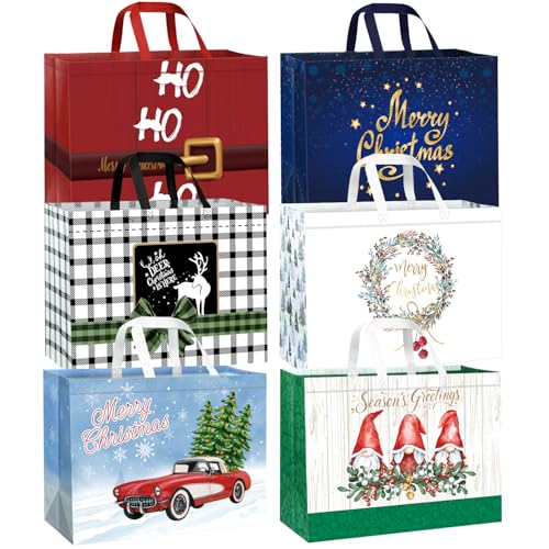 DECHISY 12 Pack Extra Large Christmas Bags 43cm Reusable Non-Woven Christmas Tote Bags with Handles Large Xmas Gift Bags for Presents Party Favors Shopping