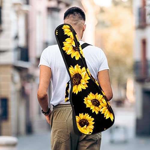 Yellow Blooming Sunflowers Black Ukulele Case Backpack 10Mm Thick Padding Handles Ukulele Case 25 Inch Concert Ukulele Gig Bag #TOP4