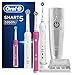 Oral-B SmartSeries 5 5950 CrossAction Spazzolino Elettrico Ricaricabile con 2 Manici con Connettività, 1 Rosa e 1 Bianco, 2 Testine di Ricambio, 1 Custodia da Viaggio e 5 Modalità