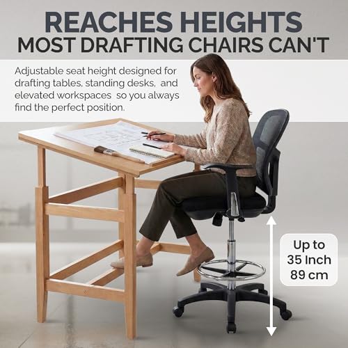 Image of OfficeFactor Drafting Chair Tall Office Chair with Arms Executive Ergonomic Standing Desk Chair with Anti Scratch Wheels and Footrest
