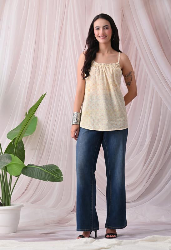 Women’s Printed Sleeveless Top | V-Neck Ethnic Tunic | Casual & Office Wear Stylish Top for Women CLICKKART66_ T-02-S 1