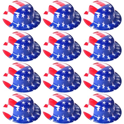 Image of Shyyween American Flag Plastic Hats Patriotic 4th of July USA Party Accessories Red White and Blue Hats for Independence Day