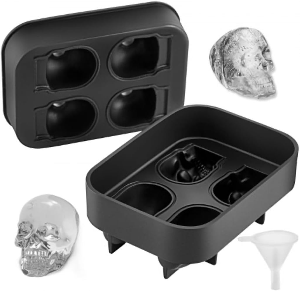 3D Large Skull Ice Cube Mold Tray, Round Ice Mold with Lid