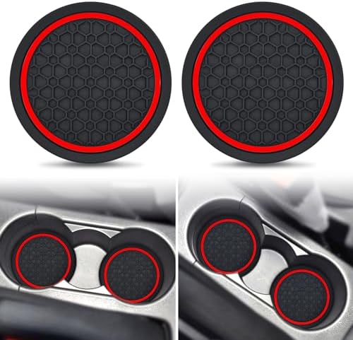 Auprite Car Cup Coasters, 2 Pack 2.77 Inch Universal Auto Cup Holder Insert Coasters, Non-Slip Anti Dust Mats Suitable for Most Car Interior Accessories (Red)