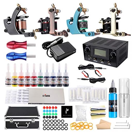 STIGMA Tattoo Kit Complete for Beginners 4 Coil Tattoo Machine Guns Professional LED Digital Power Supply 10 Tattoo Colors 20 pcs Tattoo Needles Tattoo Accessories with Case TK-ST401