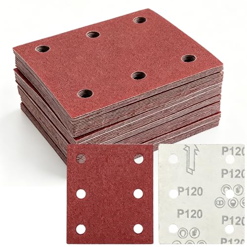 SRunDe 60 Pièces Papier Abrasif pour Ponceuse Rectangulaire 115 x 101mm 120 Grain 6 Trous Papier de Verre Compatible avec Makita BO4555 BO4554 BO4561DBO484Z...