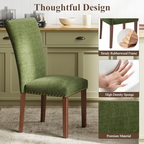 Image of Farmhouse Dining Chairs Set of 6, High Back with Wooden Legs and Nailhead Trim, Modern Fabric Dining Room Chair for Kitchen /Restaurant