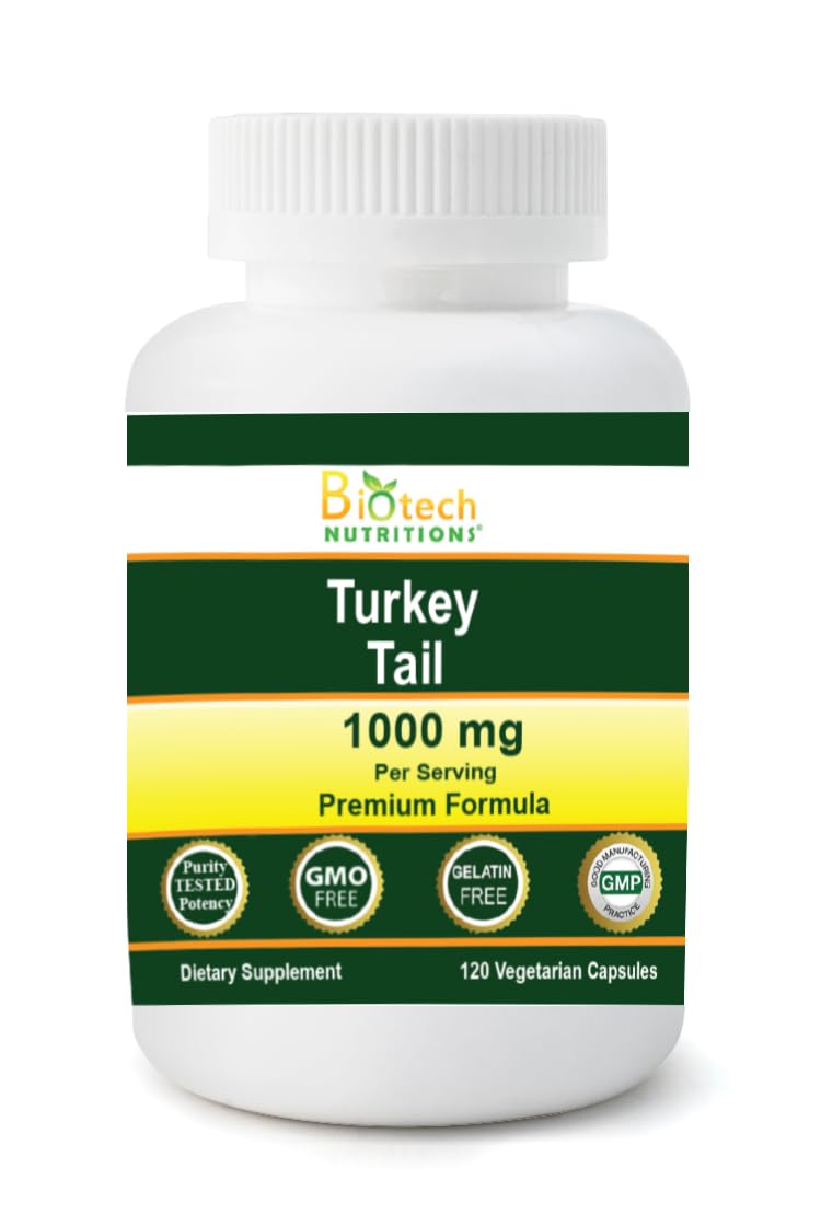 Biotech Nutritions Non-GMO Turkey Tail Mushroom 1000 Mgper Serving 120 Vegetable Capsules