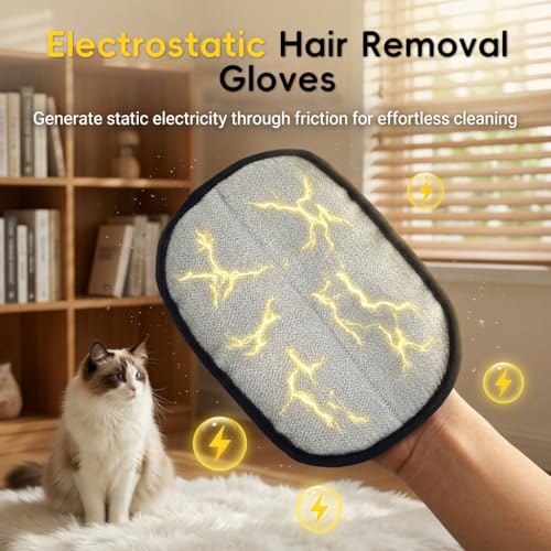 Image of Qpets Pet Hair Removal Glove for Dogs and Cats Reusable Electrostatic Lint Remover Mitt for Sofa Bed Carpet Clothing and Car Seats Comfortable Five Finger Design