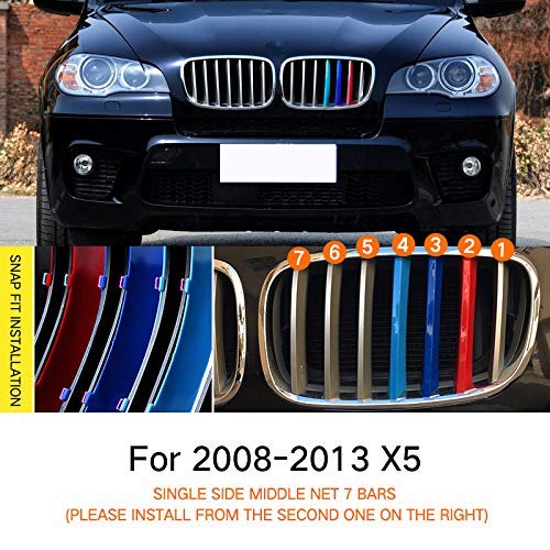 Image of M-Colored Stripe Grille Insert Trims for BMW Accessories, ABS Car Accessories for BMW Grill Stripes X5 08-13 E70 or X6 07-11 E71 7-Beam