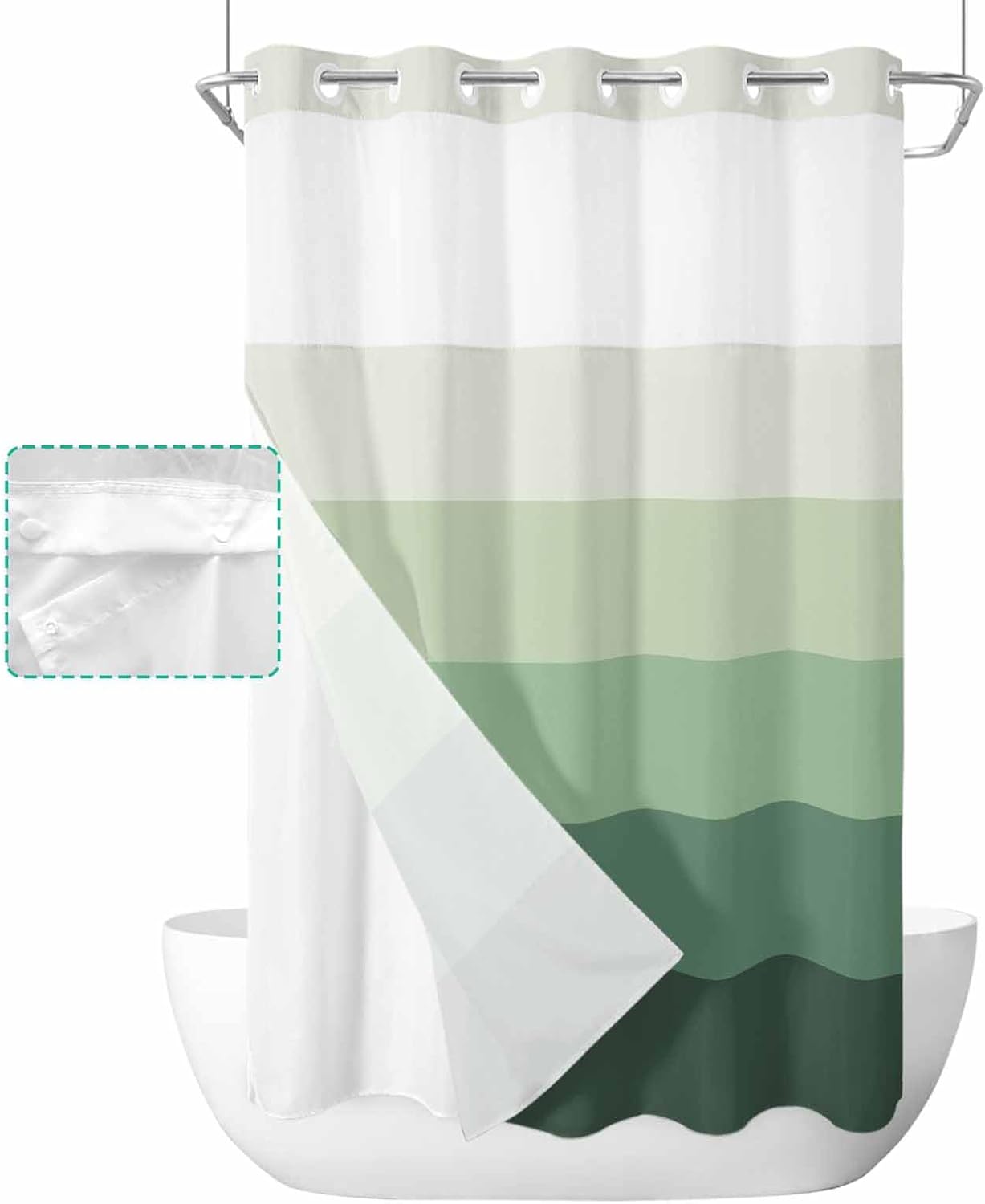 Farm Classic Gradient Wood Texture Washable Shower Curtain - 36x72in, Pink, Waterproof, Snap in Inner Liner, No Hook for Bathroom Shower Stall