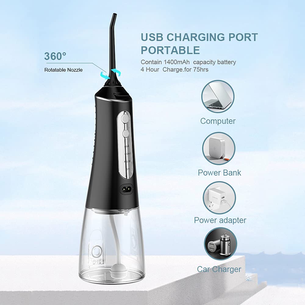 Idropulsore senza fili Irrigatore dentale con modalità fai da te Serbatoio da 300 ml IPX7 Impermeabile Portatile USB Ricaricabile Cleaner per Viaggi Casa Ufficio 6pcs Jet Tips