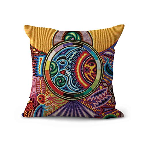 Artsocket Set Of 4 Linen Throw Pillow Covers Mexican Huichol Decorative Pillow Cases Home Decor Square 18X18 Inches Pillowcases #TOP1