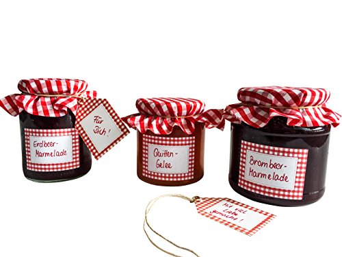 Set of Jar Labels, with Jar Covers and Label Tags, Household Labels, Red (Set of 5)