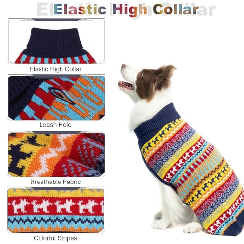 Image of Mihachi Dog Sweater-Winter Coat Apparel Clothes with Colorful Stripes for Cold Weather, Multi-Colored Medium /Large