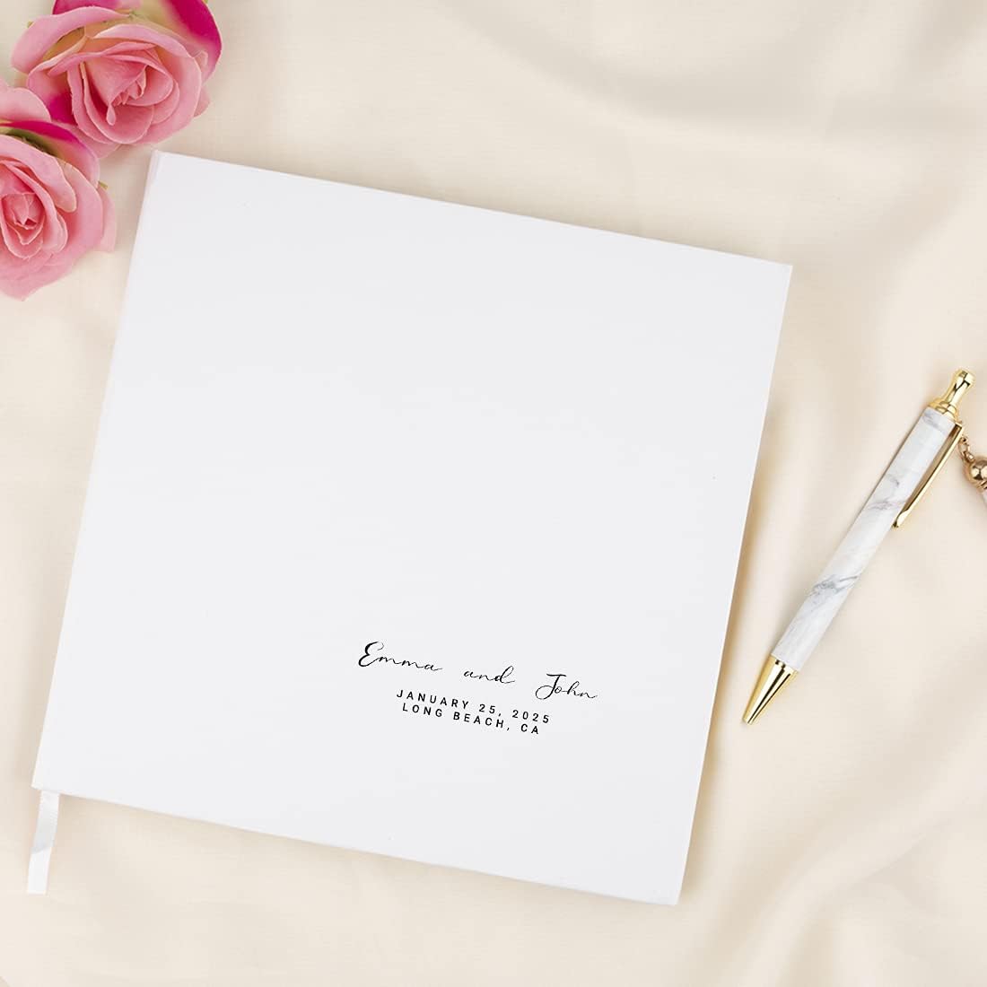 Andaz Press Personalized Wedding Guestbook with Gold Accents, Minimal Design White Guest Sign in Guest Registry 120 Pages 8.5 X 8.5 Memories Book for DIY, Scrapbook, Photo Album