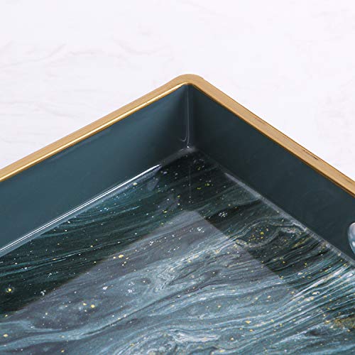 Zosenley Decorative Tray, Rectangular Plastic Tray with Handles, Marbling Vanity Tray and Serving Tray for Ottoman, Coffee Table, Kitchen and Bathroom, 15.6”L x 10.2”W x 1.5”H, Golden Dark Gray