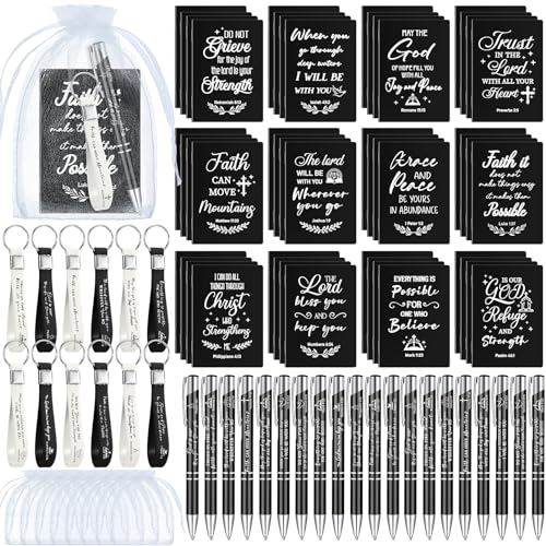 Spakon 192 Pcs/48 Set Christian Gifts Bulk for Women Men Pastor Appreciation Gifts Bible Verse Pens Religious Notebook Christian Keychain for Sunday School Teacher Church(Classic Style,5.5 Inch)