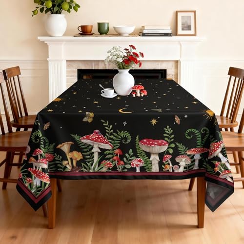 Nappe de cuisine champignon bohème lavable 140x180 anti-tache
