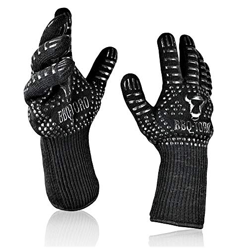BBQ-Toro Grillhandschuhe I hitzebeständig I für Männer und Frauen I Hitzefeste Ofenhandschuhe bis 800 °C I BBQ Grill Handschuh Set (2 Stück) mit Anti-Rutsch Eigenschaft