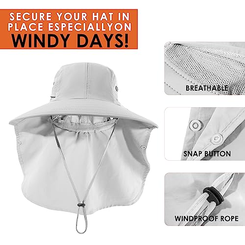 Mens Women Fishing Hat UPF 50+ Wide Brim Sun Hat with Face Cover & Neck Flap - Image 4