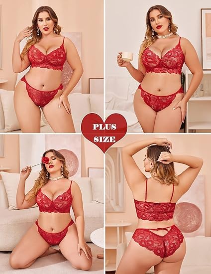 Image of LOURYN KOULYN Women's Lace Lingerie Bra and Panty Set Strappy Babydoll Bodysuit