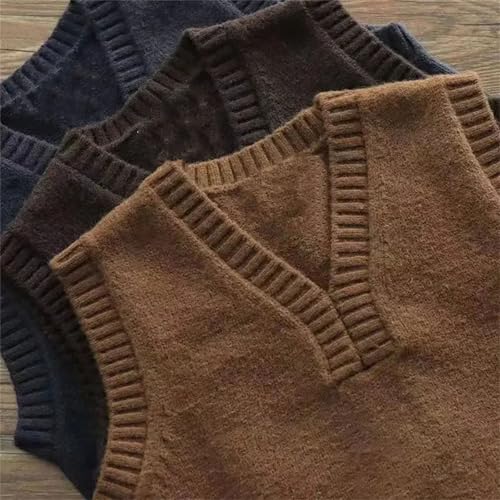 Men Casual V-Neck Knit Vest Autumn Winter Layering Vintage Sleeveless Sports Waistcoat2